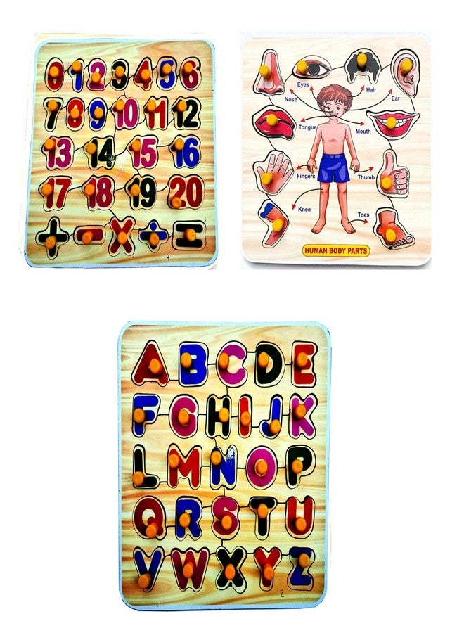 EL SMO Wooden Puzzle Toy, English Alphabets, Body Parts & 0-20, Educational Learning Jigsaw for Kids & Adults - Image 1